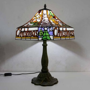 LongHuiJing European Floral Stained Glass Tiffany Desk <b>Lamp</b> with Antique Art Style Lotus Zinc Alloy <b>Base</b> AC Powered - Product Image 1
