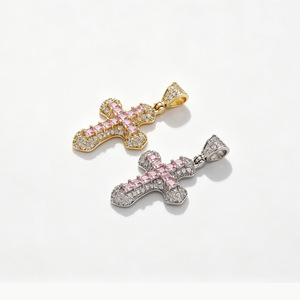 Colar com Pingente de Cruz Crucifixo de Zircônia em Latão Colorido, Colares com Múltiplos Pingentes de Latão Colorido, Corrente de Corda para Uso - Product Image 4