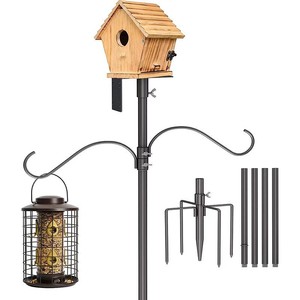 Birdhouse Bird Feeder <b>Pole</b> With <b>Hooks</b> Adjustable Height Powder Coated Steel Outdoor Garden Backyard Birding Set - Product Image 1