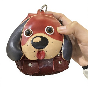 Porte-monnaie zippé en cuir pleine fleur fait main avec motif Shiba 3D et cordon, pour pièces <span class=keywords><strong>de</strong></span> monnaie et petits essentiels, par Weilei - Product Image 1
