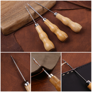 3 шт набор ручных строчильная машина дырокол для шитье обуви на заказ, деревянная ручка кожа Awl - Product Image 3