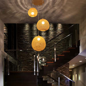 Lampes en bambou faites à la main lustre salle à manger lanternes en rotin tissé ombre vender bambou lumière - Product Image 4