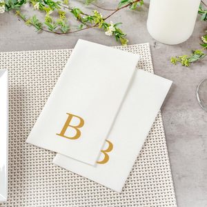 Luxenap 15,8X7,9 pulgadas Toallas de invitados de tacto de lino 50 toallas de mano con letras Gold 'B' Sans <span class=keywords><strong>Serif</strong></span> Font White Paper Dinner Servilkins Bag - Product Image 1