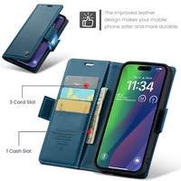 Étui portefeuille magnétique en cuir Caseme RFID pour iPhone 17 Air 16E 16 15 Pro Max 14 Plus 13 Mini 12 11 XR X XS 8 7 6 Plus avec rabat