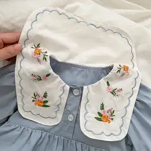 2024 Summer Cotton Infant Girls Romper Long Sleeve Peter Pan Collar Toddler Bodysuit Embroidery 1 Piece Baby Clothes