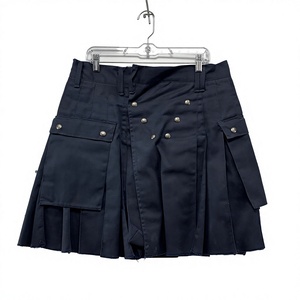 Navy Blue Women's Utility Cargo <b>Skirt</b> High Waist Pleated Mini with Rivets - Product Image 1