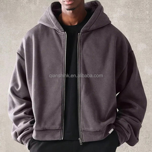 Alta calidad 100% algodón en blanco Zip up Hoodie Custom Oversized Heavy Weight Pullover Hoodies Streetwear Boxy Hoodies Unisex - Product Image 1