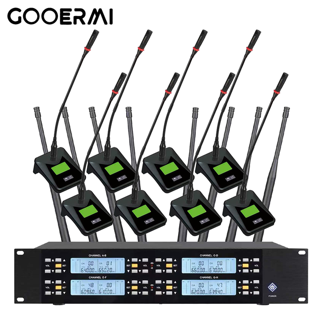 UGX-8G UHF Wireless Microphone System 8-Channel with 8 Gooseneck Conference Microphones Professional Desktop Podium Mic Set