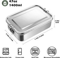 1400ml Bento Lunch Box 3 Compartiment Étanche 304 Conteneurs D'emballage Alimentaire En Acier Inoxydable Boîte À Lunch En Métal