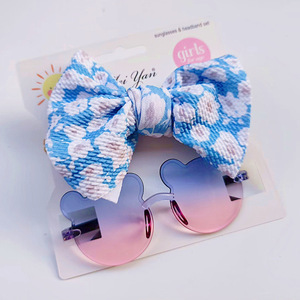 Boutique Hot Selling <strong>Baby</strong> Girl Bear Sunglassesses Fruit Printed <strong>Headband</strong> Set Summer Anut-Uv Big Bow Hair Accessories - Product Image 3