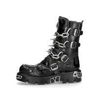 Bottes vintage en métal avec rivets et chaînes, style punk rock, en cuir véritable, unisexe, à semelle épaisse, à lacets et fermeture éclair latérale