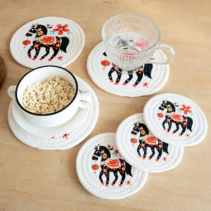 Alfombrilla Redonda de Algodón Tejido con Estampado de Caballo, Aislante del Calor, para Ollas, Platos y Tazas de Cocina, 12cm 18cm, Diseño de Dibujos Animados de Animales - Product Image 3
