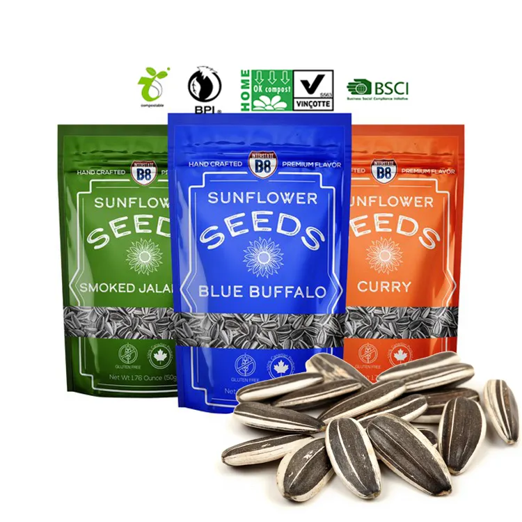 Custom Printed Logo Size Stand Up Pouch For Agricultural Nuts Corn Sunflower Chia Flower Seeds Plastic Flexible Packaging Bags