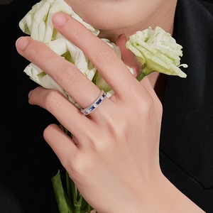 Anillos de Boda de Plata de Ley 925 con Certificado IGI, Corte Princesa, Forma Redonda, Diamante de Piedra Azul Personalizado de Alta Calidad para Mujer - Product Image 6