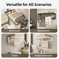 Porte-serviettes mural pliable avec crochets mobiles, étagère à serviettes en alliage d'aluminium sans perçage pour salle de bain, lavabo, hôtel