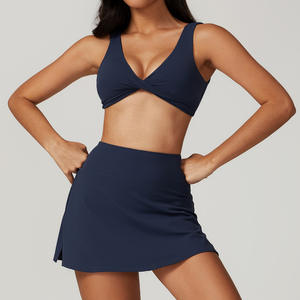 Набор из 2 предметов для игры в гольф и теннис с логотипом под заказ, комплект из 2 предметов, сексуальный бюстгальтер с открытой спиной и мини-юбки 2 в 1, комплект одежды для спортзала и тенниса - Product Image 5