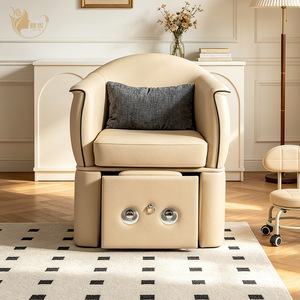 Fauteuil de pédicure beige rembourré avec accoudoir et bassin, idéal pour salon et spa - Product Image 4