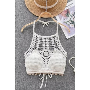 Crochet Tank <span class=keywords><strong>Top</strong></span> phụ nữ với được xây dựng trong áo ngực Halter off-vai Crop Tops Womens strapless bãi biển yếm trong nữ ngọt ngào bán buôn - Product Image 6