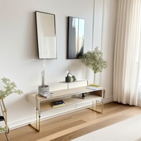 Moderno Soporte de TV LED de Metal con Estante Metálico y Almacenamiento para Apartamento, Dormitorio, Hotel, Sala de Estar, Mesa Lateral para Sofá, Compatible con Televisores de 65 Pulgadas o Más
