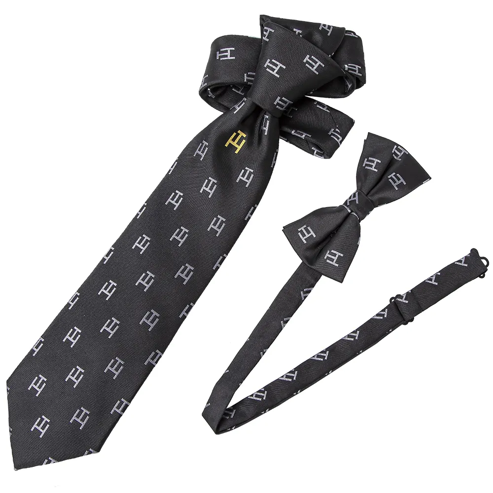 Men Custom Printed Ties Masonic Gold Square Compass Logo Microfiber Polyester Woven Neckties and Bowtie Various Styles In China