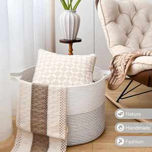 Extra <b>Large</b> Blanket <b>Basket</b> Woven Decorative Cotton Rope <b>Basket</b> with Handles for Laundry Living Room Baby Toys Nursery - Product Image 6