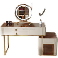 Ensemble de meubles de chambre à coucher de luxe miroir éclairé tabouret orange ensemble de coiffeuse commode bureau avec dessus en verre
