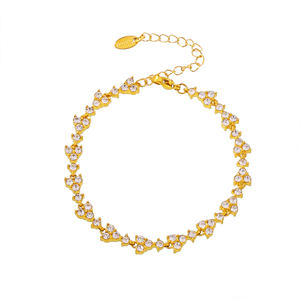 Modestil voller Dreieck Pflaumen blüte Spleißen <span class=keywords><strong>hand</strong></span> eingelegte runde Zirkon Paar Armband Edelstahl Schmuck - Product Image 1