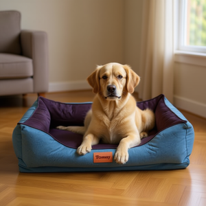 Set Letto per Cani con Fondo in Spugna Antimacchia, Tessuto Impermeabile + Camoscio e Cotone, Blu+Viola, Tre Pezzi per Animali Domestici - Product Image 3