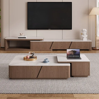 Table basse moderne et meuble TV combinés en bois massif et plateau en marbre, armoire de sol extensible, meuble de maison mobile et portable