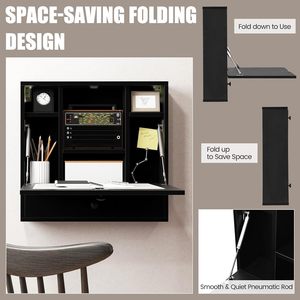 Étagère flottante en bois massif noir: un bureau d'étude informatique avec rangement pliable intelligent-Durable, facile à assembler et décoratif - Product Image 2