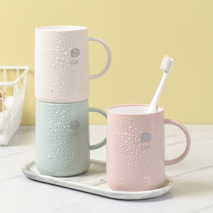 Plastic <b>mouthwash</b> cup, simple household wash cup, cartoon thick toothbrush cup with handle, brushing cup - Product Image 4