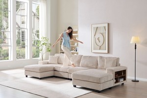Convertible <b>U</b>-shaped Combination Sofa Set Corduroy Fabric Modern Comfortable Large Size 4 Seat Apartment <b>Living</b> Room Double - Product Image 5