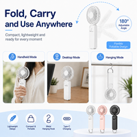 Mini ventilateur portable USB rechargeable, pliable, 5 vitesses, flux d'air puissant, pour le bureau, la maison, les voyages, l'extérieur, l'été