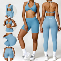 Ensemble de vêtements de sport deux pièces sur mesure OEM pour femme 2025, ensemble de yoga court sans couture, ensemble de vêtements de sport actif, ensemble de fitness court trois pièces pour femmes