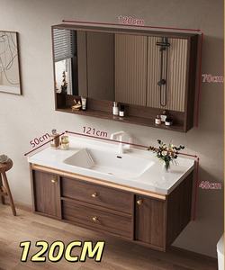 Nuevo gabinete de baño de estilo moderno chino con estructura de madera de nogal, lavabo integrado sin juntas, gabinete de baño para el hogar. - Product Image 1