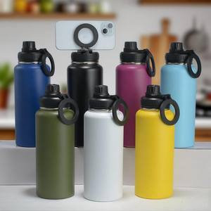 Botella de Agua Aislada de Acero Inoxidable Moderna de 1 Litro con Tapa Magnética y Soporte para Teléfono Móvil, Popular para Viajes - Product Image 3
