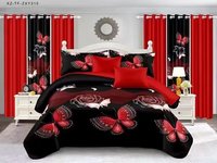 En stock : Ensemble de literie King Size moderne imprimé 8 pièces avec rideaux, 200 fils/cm², motifs variés et emballage individuel