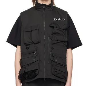 Custom logo Flame-resistant stretch polyester-blend ripstop Black Utility vest for man