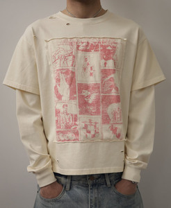 เสื้อยืดแขนยาวโอเวอร์ไซส์แบบ 2-in-1 ลายการ์ตูนวินเทจ สไตล์สตรีทแวร์ ผ้าหนา พิมพ์ลายกราฟิก - Product Image 1