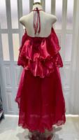 Robe longue de soirée fluide en organza scintillant, dos nu, torsadée, à volants, col halter, pour femme, printemps-été