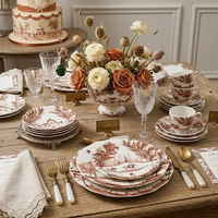 Maßgefertigtes Vintage Braunes Landschafts-Keramik-Tellerset Französischer Toile De Jouy Stil Porzellangeschirr Hochzeit Hotel Tischdekoration