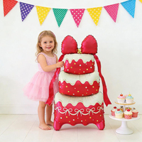 Ballon géant en aluminium en forme de gâteau d'anniversaire 3D avec nœud pour décoration de fête esthétique Coquette