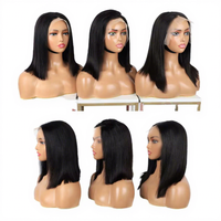 Perruque Bob Courte HD Lace Front pour Femmes Noires, Cheveux Raides Naturels Vietnamiens Vierge, Double Drawn, Perruque Bob Full Lace, Perruque Frontale HD Lace