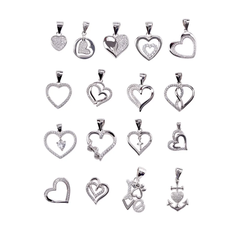 Micro insert Cubic Zirocon Real 925 Sterling Silver Fashion Love Heart Pendants DIY Accessories Jewelry Wholesale