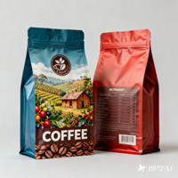 Sac à café écologique personnalisé, pochette à fond plat recyclable avec valve de dégazage unidirectionnelle et fermeture éclair, emballage de café durable