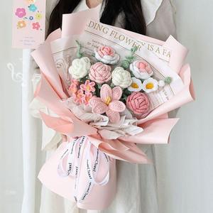 Venta al por mayor de lana hecha a mano con olor a cara <span class=keywords><strong>Productos</strong></span> terminados Crochet Rose Crochet Ramos de flores - Product Image 1