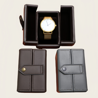 Boîtier de montre de luxe en similicuir avec doublure en velours doux de forme rectangulaire et fermeture à bouton pour le voyage