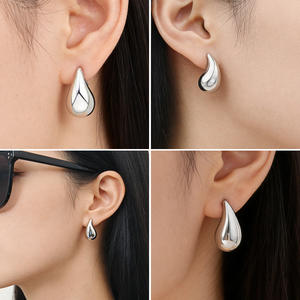 Pendientes Personalizables de Plata de Ley 925, Pendientes de Lágrima Huecos con Baño de Rodio, Elegantes y Versátiles para Mujer - Product Image 6