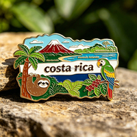 Aimant de réfrigérateur en métal personnalisé avec drapeau du Costa Rica, design paresseux et colibri, souvenir du Costa Rica, vente en gros pour l'Amérique centrale