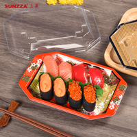 Sunzza boîtes d'emballage à emporter jetables de qualité alimentaire en plastique PET pour sushi /sashimi/dessert/boulette/viande fraîche